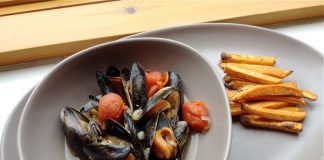 West African inspired mussels and chips