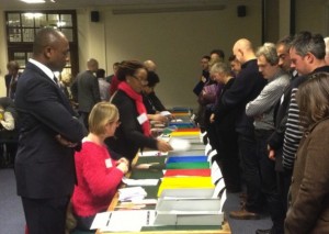 Returning Officer Derrick Anderson CBE oversees the count at Lambeth Town Hall