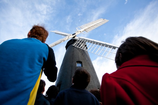 The windmill itself, with a workshop tour in-progress (photo by Paul Richardson)