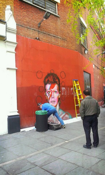 The David Bowie mural in Brixton, inspired by the cover to Aladdin Sane. Picture by Sarah Cook. 