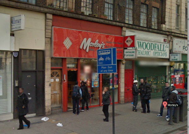 INCIDENT: Two men were injured during the fight at Morley's chicken shop, Brixton Road. Pic from Google Streetview