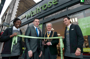 The former mayor of Lambeth, Cluve Bennett, opens the Clapham Common Waitrose