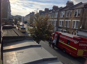 Firefighters on the scene in Landor Road, picture by James Boumphrey on Twitter 