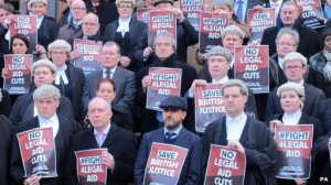Barristers protest cuts to legal aid in Birmingham (Credit: PA)
