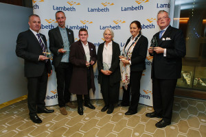 The award winners: (from left) Rob Goacher, Wayne Trevor, Matthew Bridge, Anthea Massey, Kathleen Staniford and Richard Keagan-Bull
