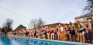 Swimmers at Brockwell Lido in support of Crisis