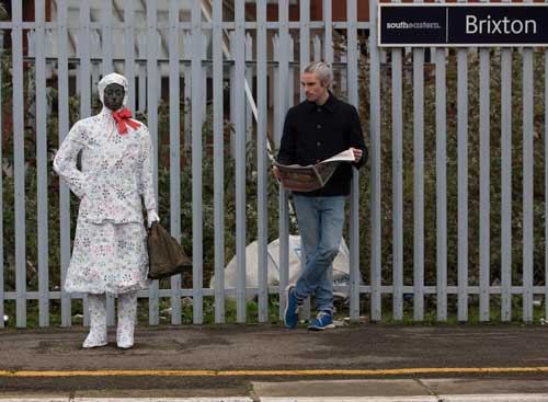 Statue at Brixton station gift  wrapped