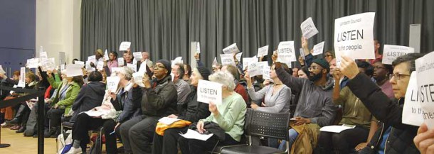 Library protesters at a Lambeth council meeting