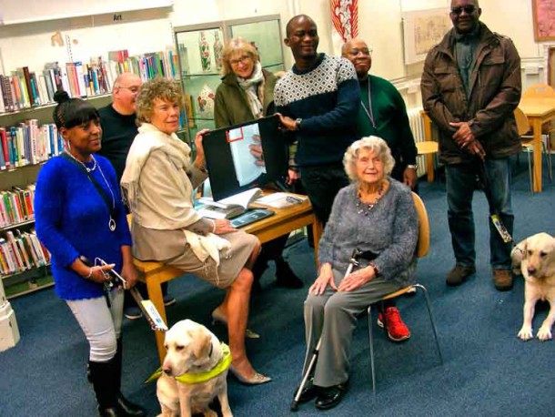 Kate Hoey at the launch with (l to r) Winsome Ennis (and Sunshine), Edward Martin, Jessica Lough, Mohammed Kallon, Clemont Moore, Patrick Roberts (and Rufus), Joan Hunt