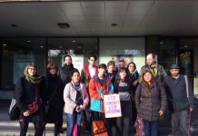 Members of the campaign group Housing Action Southwark and Lambeth protest outside council offices in Brixton