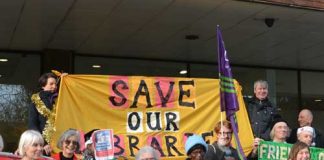 Protesters against the council's library plans outside Lambeth offices last month