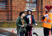 Local children helped Sustrans staff and volunteers to monitor traffic during the trial