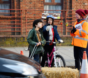 Local children helped Sustrans staff and volunteers to monitor traffic during the trial
