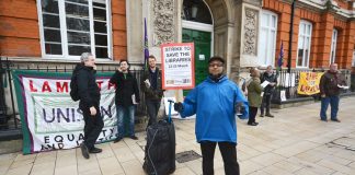 Unison members striking against library closures outside Brixton's Tate library (which is to remain open)