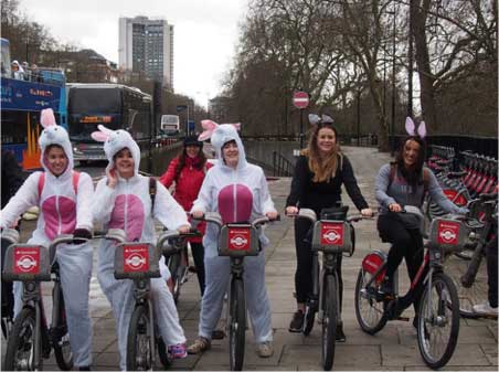 Cycling as bunnies to raise money for cycle disability charity