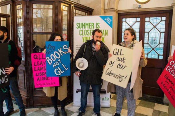 Protesters inside GLL's luxury spa in the West End