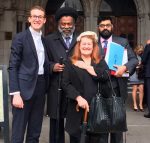 VICTORY: Club 414’s Louise Barron and Anthony Pommell with their legal team outside the High Court
