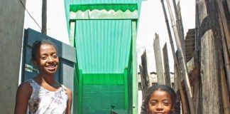 children at Loowatt toilet in Madagascar