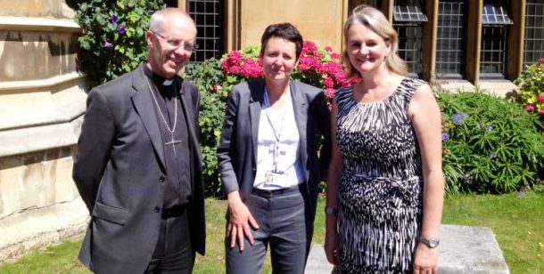 Lambeth council leader Lib Peck (right) at Lambeth Palace with archbishop Justin Welby and Dr Sara Hanna of the Evelina London children’s hospital, part of St Thomas’ hospital.