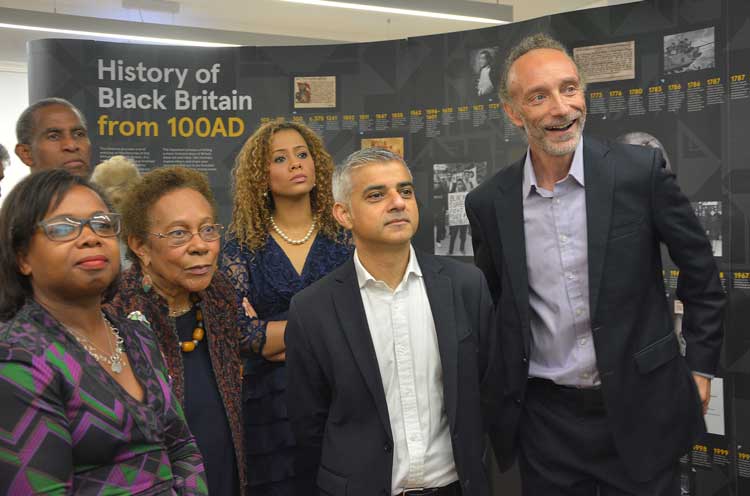 London mayor Sadiq Khan marked Black History Month with a visit to the Black Cultural Archives on Windrush Square before the Electric Avenue event – seen here with BCA deputy director Doreen Foster, chair Dawn Hill, vice-chair Miranda Brawn and director Paul Reid