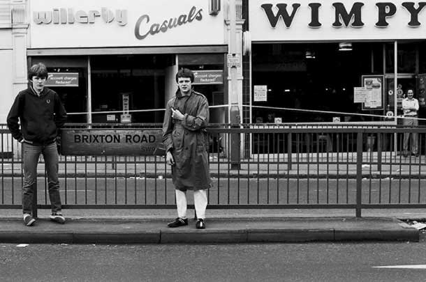 Black and white picture of Brixton in the eighties