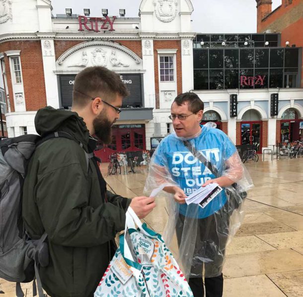 Library campaigners braved the rain outside the Ritzy