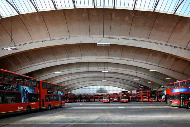 Vaulted ceiling of Stockwell Bus Garage: 