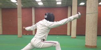 Tarriq Roache practising fencing