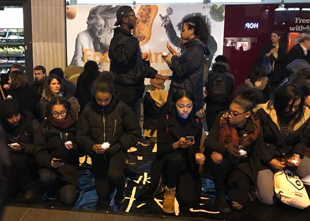 Advocacy Academy students take their oath against racism outside Brixton tube