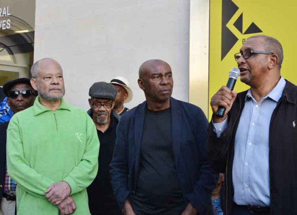 Former Black Panthers listen to the contribution  of Early – the Black Panther Movement's first and youngest recruit in Brixton in the 1960s
