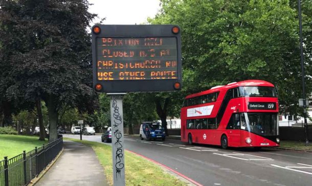 Traffic, including buses, is diverted along the South Circular and other local roads