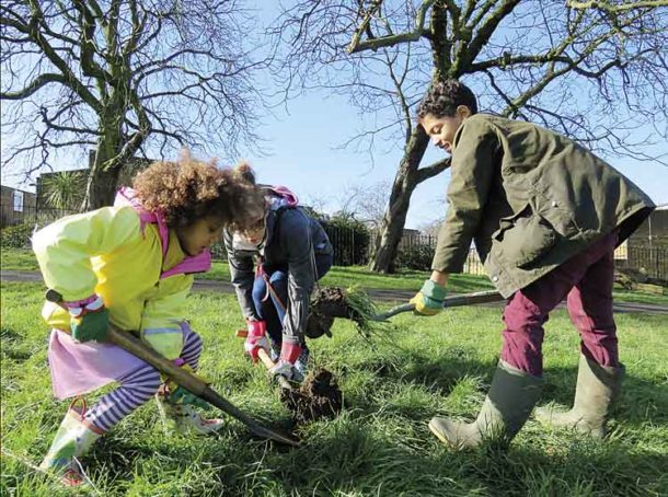 Tree planting in Brockwell Park during an earlier phase of the project in February 2016
