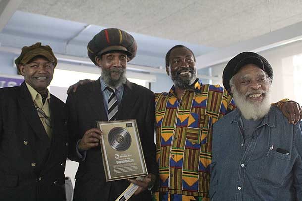 Tony Washington, Coxsone, Kwaky and Mikey Campbell at the International Reggae Awards