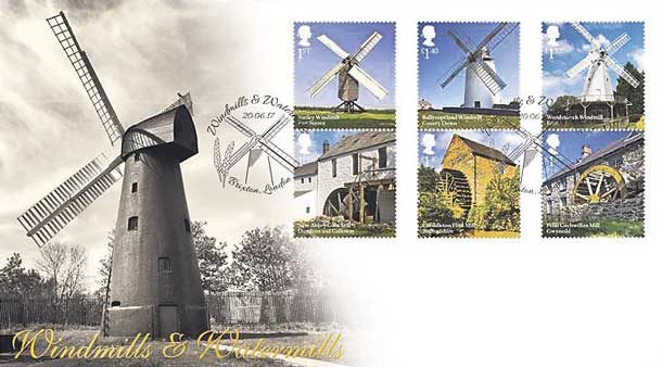 Special edition stamps of Windmills and Watermills issued by Royal Mail