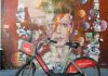 Santander bike in front of Bowie mural
