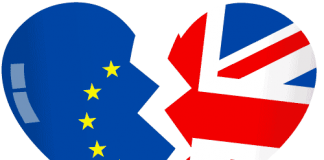 Logo with UK and EU flags in shape of broken heart