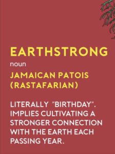 Brixton Market Flag with word Earthstrong which is Jamaican patois for Birthday