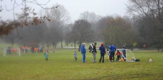 Sunday football training in Brockwell Park