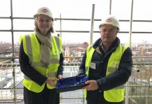 Cllrs Peck and McGlone at topping out ceremony