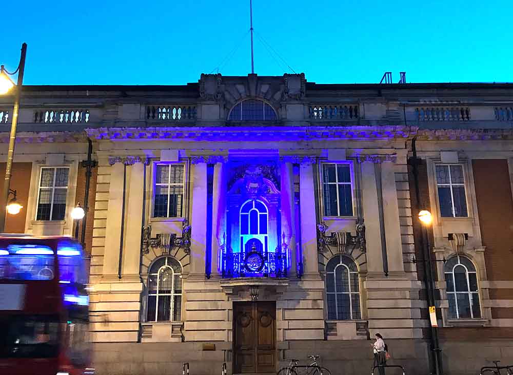 Lambeth Town Hall lit up in blue for NHS 70 celebrations