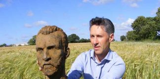 Anthony Padgett with his sculpture of Vincent van Gogh