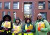 Tracey Young (second from left) picketing with colleagues outside Brixton Hill campus on Thursday.