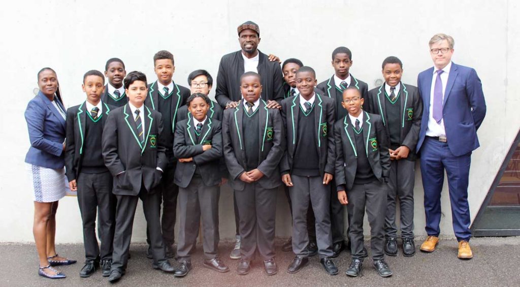 Luol Deng with Year 7 students from Ark Evelyn Grace Academy
