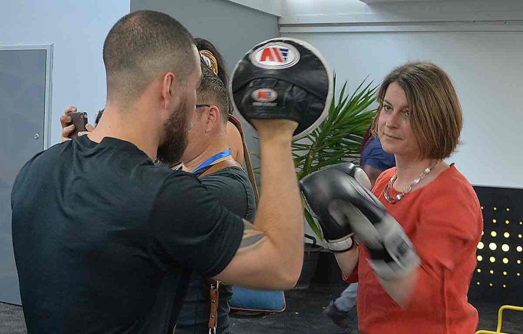 MP Helen Hayes tries boxing training