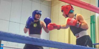 Vivien Parsons (left) in the ring with Rebecca Hennessy of the Togher boxing club in Cork, Ireland
