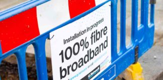 fibre installation roadworks sign
