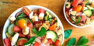 panzanella salad in bowl