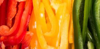 red yellow green peppers sliced