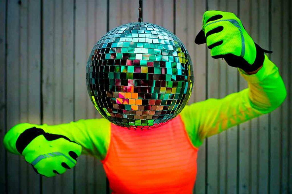person with disco ball as head