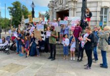 protesters outside public building